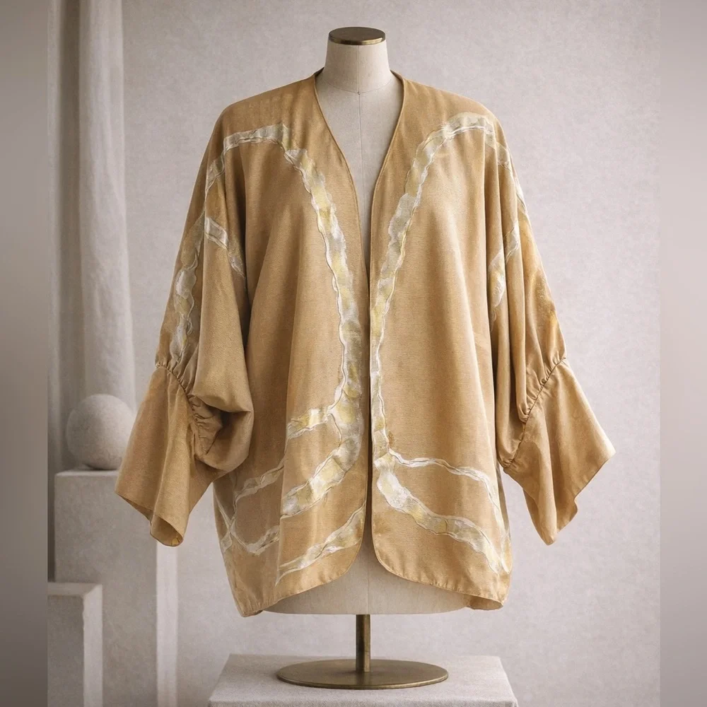 Vtg Terry & Toni 80s Hand-Painted Kimono Jacket Reversible | Artwear Duster OS - Picture 2 of 9